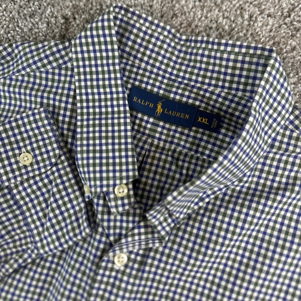 Ralph Lauren Button Down Shirt Mens XXL Gingham Check L/S Cotton Preppy Academia